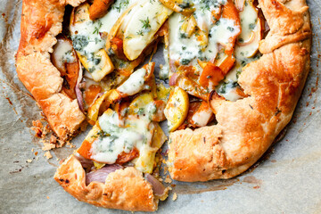 Savoury Galette with Onion, pumpkin, apples and blue cheese