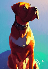 Digital watercolor drawing dog portrait, wall art fashion print