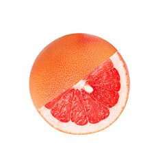 Whole grapefruit and half on white background