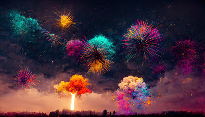 Bright festival fireworks. AI render