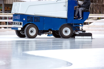 special machine ice harvester cleans the ice rink