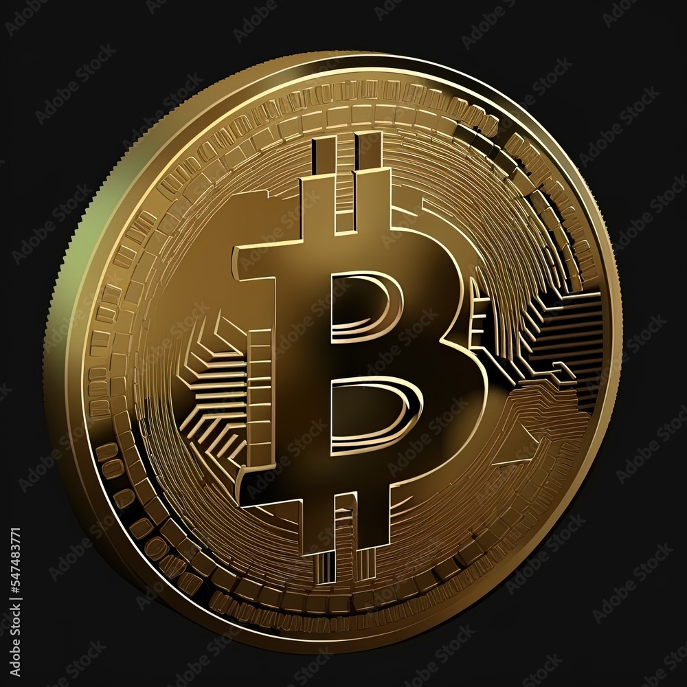 Poster 3D rendered Bitcoin illustration against a black background