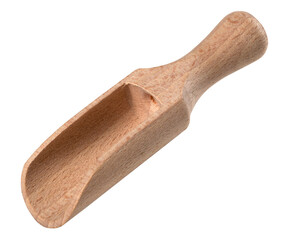 A wooden scoop used in a home kitchen on an isolated background.