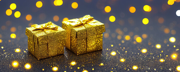 Golden Present with defocused lights