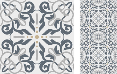 Seamless Azulejo tile. Portuguese and Spain decor. Ceramic tile. Seamless Floral pattern. Vector hand drawn illustration, typical portuguese and spanish tile - 547488517