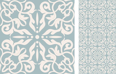 Seamless Azulejo tile. Portuguese and Spain decor. Ceramic tile. Seamless Floral pattern. Vector hand drawn illustration, typical portuguese and spanish tile - 547488545