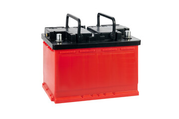 Red Car battery on white background. isolate