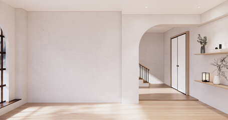Muji style, Empty wooden room,Cleaning japandi room interior, 3D rendering