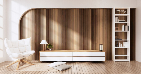 Fototapeta na wymiar Muji style, Empty wooden room,Cleaning japandi room interior, 3D rendering