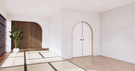 Muji style, Empty wooden room,Cleaning japandi room interior, 3D rendering