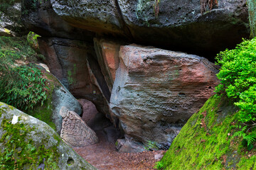 Beautiful sandstone Rocks in Czech Paradise, clear green Nature, Mala Skala, Little Rock, Czech Republic