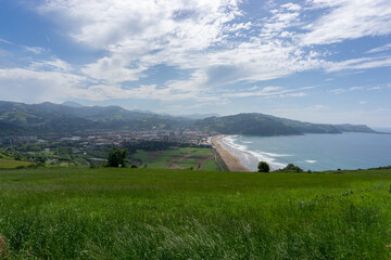 View of Zarautz beach surf town from the campground