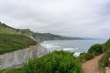 Hiking trail along Zumaya cliffs in Spain