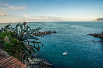 Gorgeous   view from Riomaggiore town on  Mediterranean Sea . This is fanrtastic Liguria coast in...