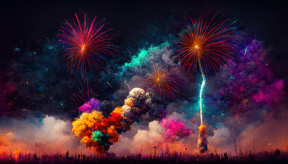 Fototapeta na wymiar Abstract colorful fireworks. AI render.