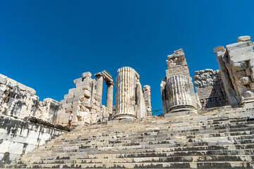 Ruins and inner staircase of Apollo Temple in Didim, Didyma ancient city, Aydin, Turkey, from inner...
