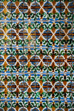 Andalusian maroccan seamless ceramic tile floral geometric pattern on wall and floor