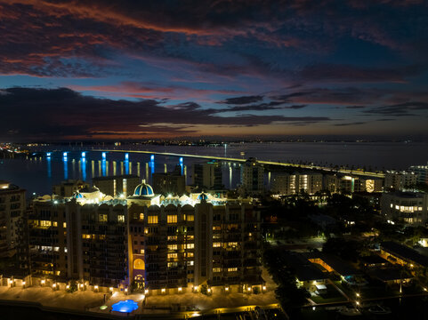 Ringling Bridge at blue hour with blue lights
