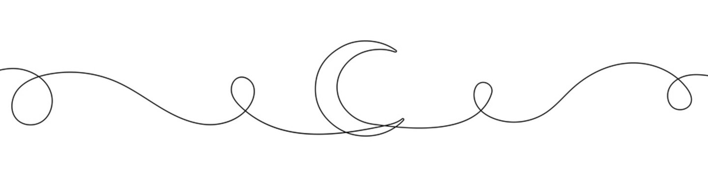 Moon in continuous line drawing style. Line art moon icon. Vector illustration. Abstract background