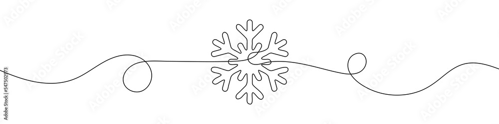 Poster snowflake silhouette in continuous line drawing style. line art of the snowflake icon. vector illust