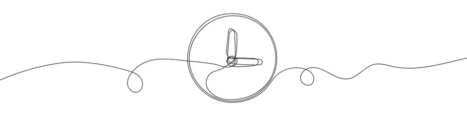 Clock in continuous line drawing style. Line art symbol of time. Vector illustration. Abstract background