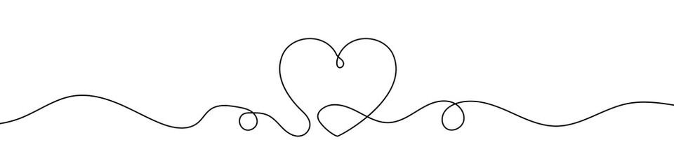 Heart shape in continuous line drawing style. Line art of love symbol. Vector illustration. Abstract background