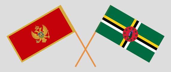 Crossed flags of Montenegro and Dominica. Official colors. Correct proportion