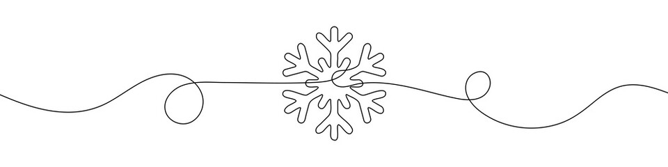 Snowflake silhouette in continuous line drawing style. Line art of the snowflake icon. Vector illustration. Abstract background