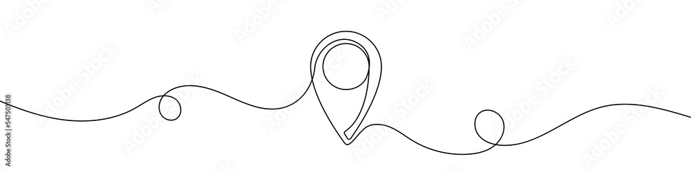 Wall mural map pin in continuous line drawing style. line art of gps navigation. vector illustration. abstract 