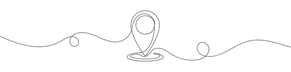 Map pin in continuous line drawing style. Line art of GPS navigation. Vector illustration. Abstract background