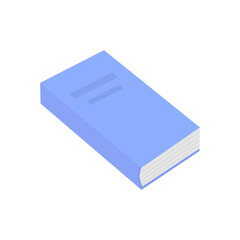Closed blue book isolated on white background. Flat isometric clip art. Cartoon vector illustration