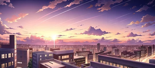 Schilderijen op glas Art for anime series. City. SunSet. AI generated art illustration. © Дима Пучков