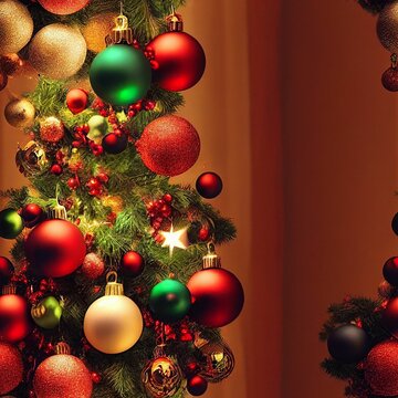 3D rendered seamless Christmas themed background with Christmas balls