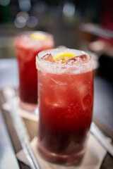 Red juice in the cafe