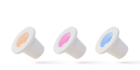 3d set realistic flying tattoo plastic jar. Vector illustration.