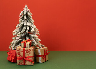 christmas tree and craft gifts with copy space