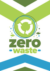 Zero Waste. Ecology poster. Refuse and Reduce. To Reuse and Recycle. Green January for environment. Eco friendly lifestyle. Save the planet. No plastic, only eco bag. Vector illustration