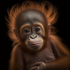 Orang Utan Baby isoliert auf schwarzem Hintergrund