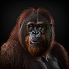 Fototapeta premium Orang Utan isoliert auf schwarzem Hintergrund