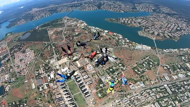 Skydivers jumping above Brasilia, DF, Brazil.