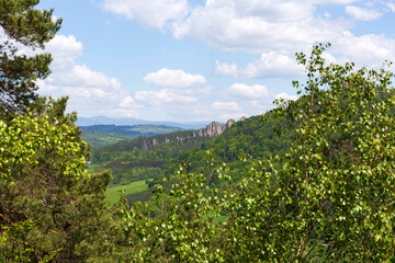 Fototapeta premium Beautiful sandstone Rocks in Czech Paradise, clear green Nature, Mala Skala, Little Rock, Czech Republic