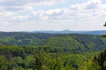 Obraz premium Beautiful sandstone Rocks in Czech Paradise, clear green Nature, Mala Skala, Little Rock, Czech Republic