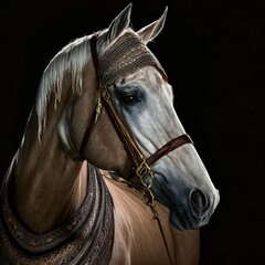 Schönes Araber Pferd im Profil isoliert auf schwarzem Hintergrund