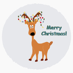 Christmas card with a deer and greetings