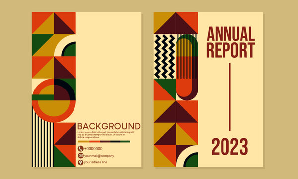 annual report cover design with abstract bauhaus pattern. geometric retro background. A4 size for books, journals, catalogs, flyers, posters