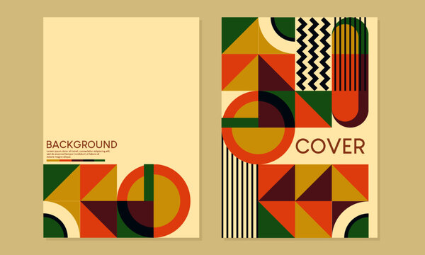 annual report cover design with abstract bauhaus pattern. geometric retro background. A4 size for books, journals, catalogs, flyers, posters
