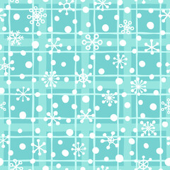 Vector seamless pattern with snowflakes on tartan. Cute design for Christmas wrappings, textile, wallpaper and backgrounds.