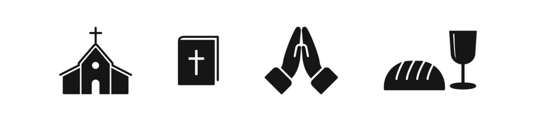 Obraz premium Church icon. Bible symbol. Communion icons. Prayer sign. Christian symbols. Christ Church. Vector sign.