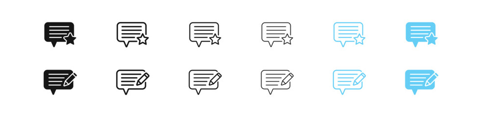 Feedback icon. Service comment symbol. Talk icons. Recommend to people sign. Star and pencil symbols.Vector sign.