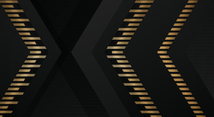 Abstract Dark Black Background with Gold Line Arrow Direction Geometric Triangle Design Modern Futuristic